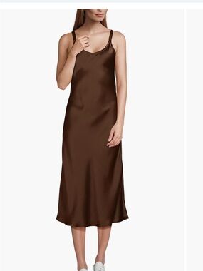 Lands' End Brown Satin Slip Midi Dress